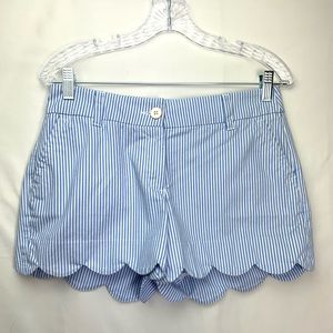 Crown & Ivy Blue and White Stipe Scallop Shelby Shorts